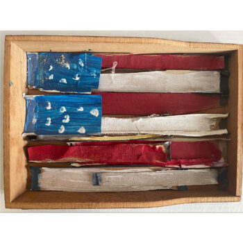 James Prez Flag #3, 2021 Golden Paints on Vintage Book Spines in a Vintage Wooden File Box 9 x 12 in