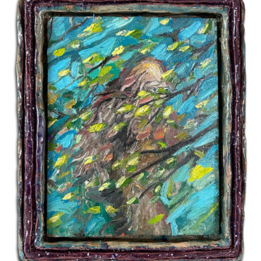 Dasha Bazanova Wind That Walks, 2024 Oil paint on board in ceramic frame 12.5 x 11 x 1.5 in