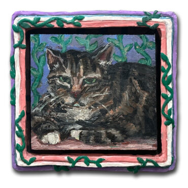 Dasha Bazanova Unidentified Cat, 2024 Oil paint on wood ceramic frame Approx 10 x 10 x 1.5 in