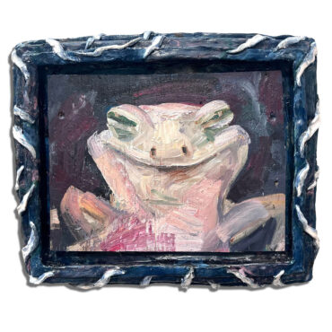 Dasha Bazanova White Lizard, 2024 Oil paint on wood in ceramic frame 15 x 12 x 2 in